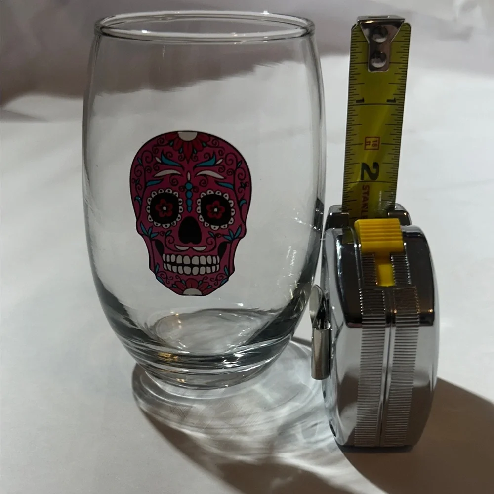 Sugar Skull Stemless Wine Glass - Pink & Teal Skull - Picture 2 of 4